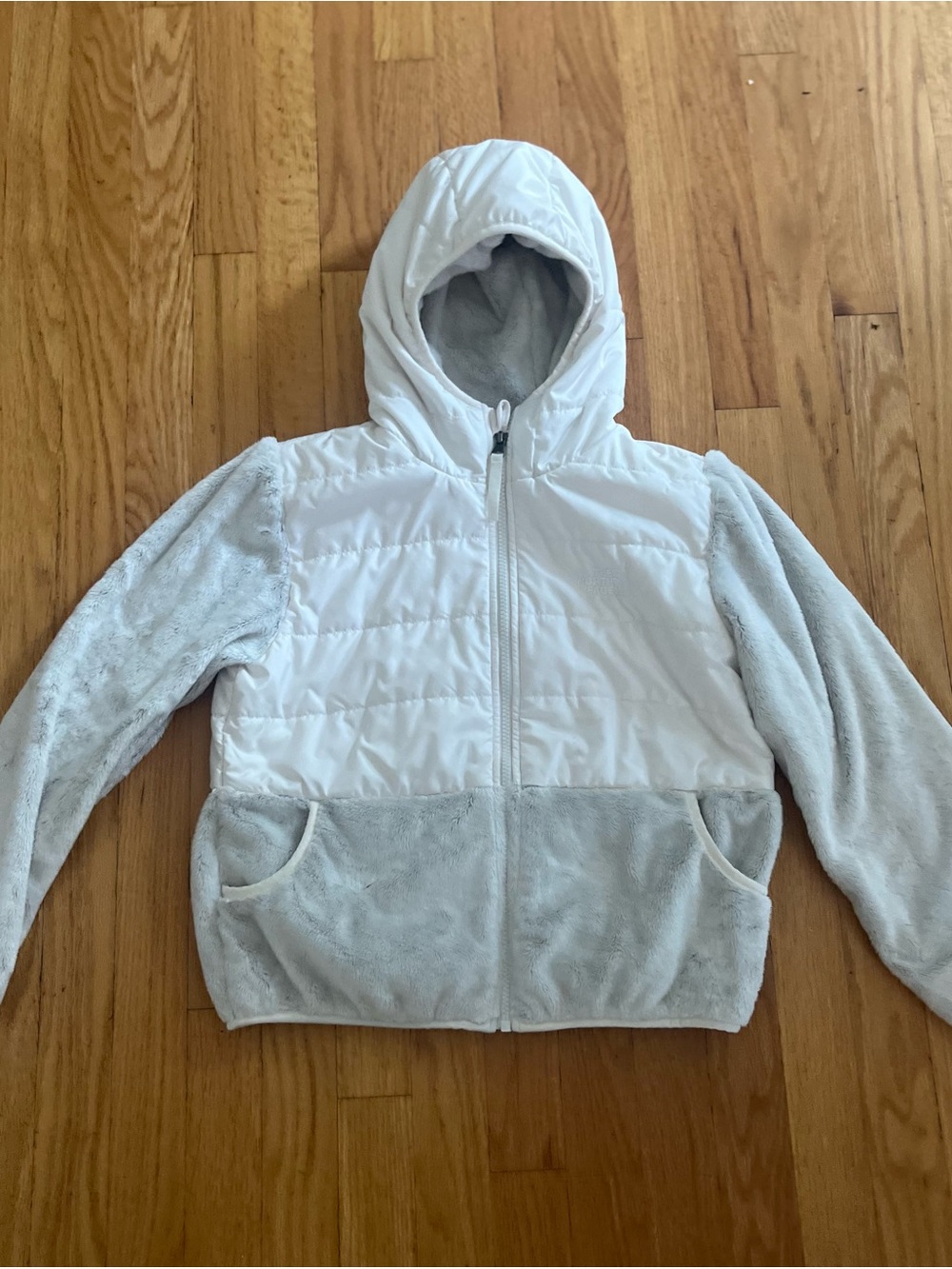 The North Face Kids White & Light Gray Hooded Hybrid Jacket